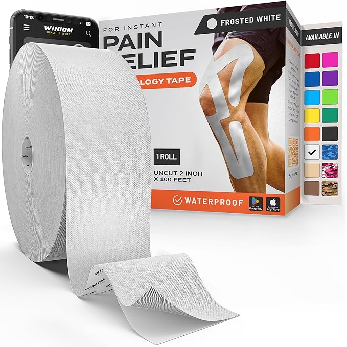 Kinesiology Tape-Incredible Support for Athletic Sports and Recovery + Free Taping Guide-Uncut 2 inch 100 feet Roll (Frosted White + Free Taping Guide, Pack of 1)