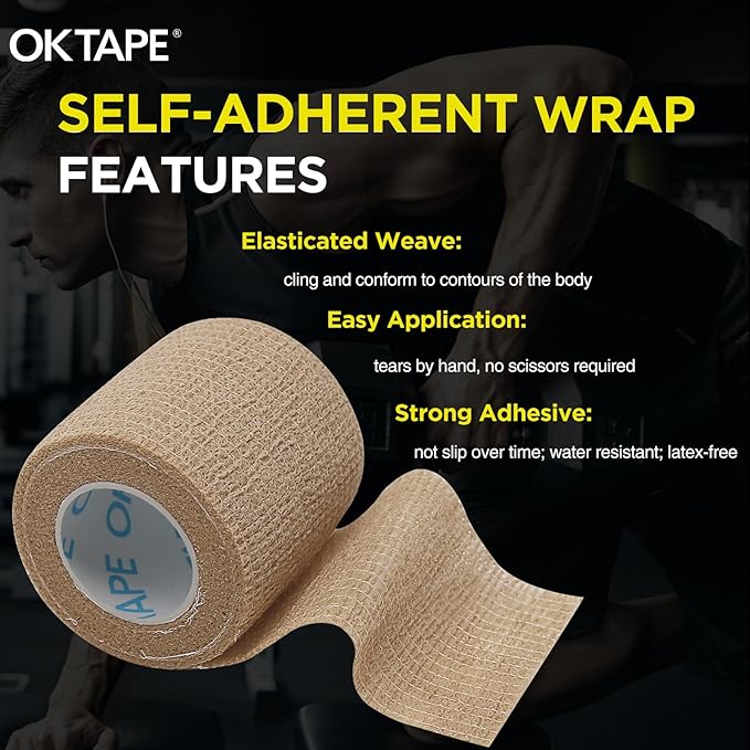 OK TAPE 12 Rolls Self Adhesive Bandage Wrap, Elastic Athletic Tape, Self Stick Bandage Tape, Vet Wrap, Medical Wrap for Wrist, Feet, 2" x 5 Yards - Beige