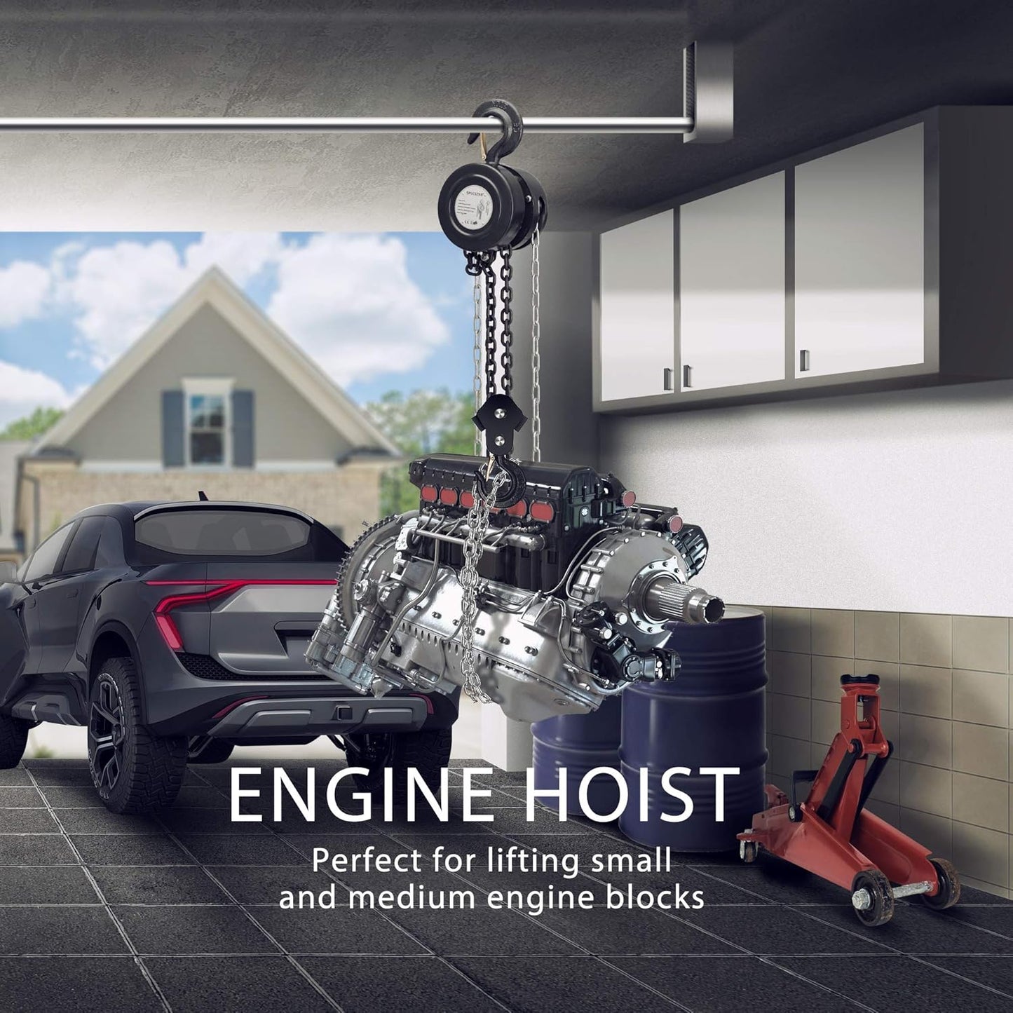 SPECSTAR Hand Chain Hoist 2 Ton 4400 Lbs Capacity 10 Feet with 2 Heavy Duty Hooks, Manual Chain Fall for Warehouse Building Automotive Machinery Black