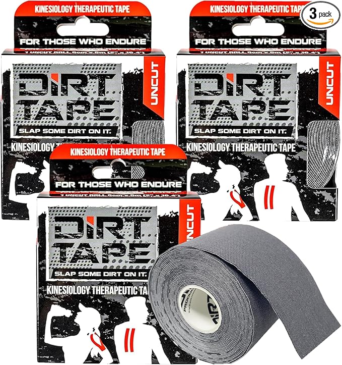 Premium Cotton, Elastic Kinesiology Athletic Tape, 3 Continuous Uncut roll (16.4 feet Long). Latex Free, Hypo-Allergenic, Water Resistant (Grey)