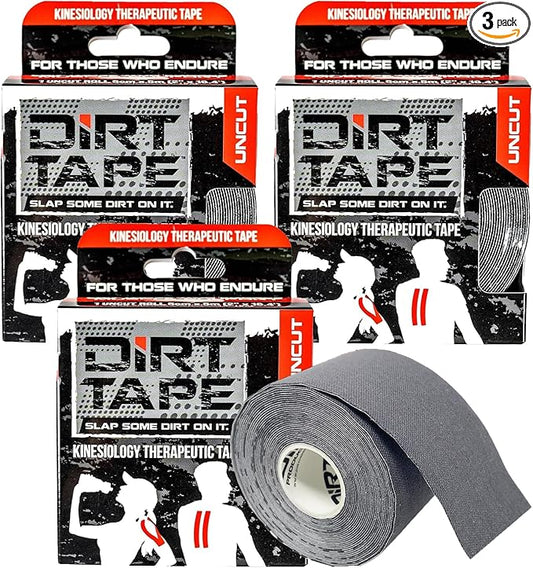 Premium Cotton, Elastic Kinesiology Athletic Tape, 3 Continuous Uncut roll (16.4 feet Long). Latex Free, Hypo-Allergenic, Water Resistant (Grey)