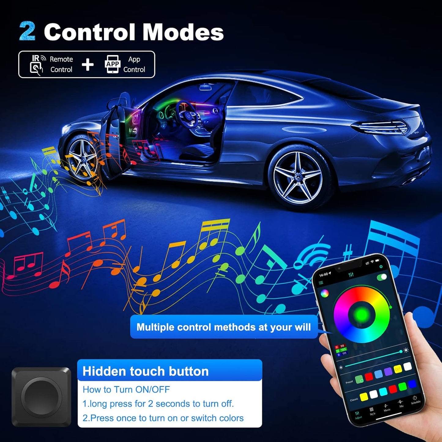 Dreamcolor Acrylic Interior Car LED Strip Light with Wireless APP, RGB 10 in 1 with 175 inches 593 LEDs Fiber Optic Ambient Lighting Kits, 16 Million Colors Sound Active Function Car Neon Lights
