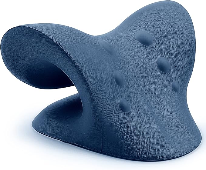 RESTCLOUD Neck and Shoulder Relaxer, Cervical Traction Device for TMJ Pain Relief and Cervical Spine Alignment, Chiropractic Pillow, Neck Stretcher (Dark Blue)