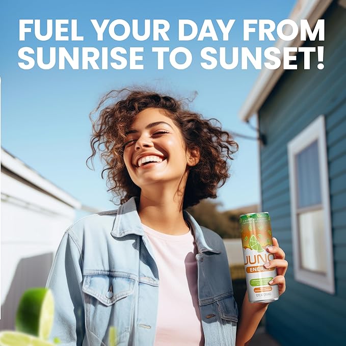 JUNO ENERGY Limeade Sparkling Energy Drink - Sugar Free Electrolytes, Energizing and Hydrating with 125mg Organic Caffeine from Green Coffee Beans, Organic Monk Fruit, Lime Juice & Electrolytes - Vegan, Gluten Free, 12 Pack