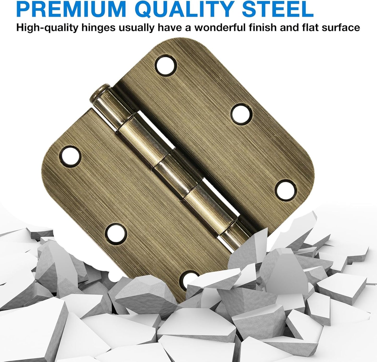 12 Pack Antique Brass Door Hinges 3.5 Inch Interior 3 1/2" Round 5/8" Radius Heavy Duty Metal Hardware Kit 3 ½" 5/8" Radius Flat Hinge for Bifold Doors Decorate Master Bedroom Storage Room