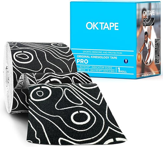 OK TAPE PRO Kinesiology Tape Uncut Roll, Elastic Physical Therapy Athletic Tape for Pain Relief, Muscle Support, Kinetic Tape, Water Resistant, 2in X 16.4ft -Black