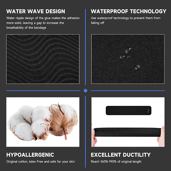 CKeep Uncut Kinesiology Tape(2 Rolls), Original Cotton Elastic Premium Athletic Tape,Latex Free Hypoallergenic, 2inch x 16ft, Black