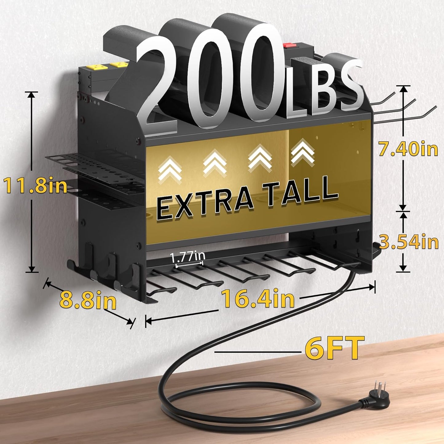 Heavy Duty Wall-Mounted Tool Organizer&Power Charging Station,Modular Garage Storage System with Cordless Drill Holder, Battery Racks,Shelves,Workshop Organizers with Electric Cord Management