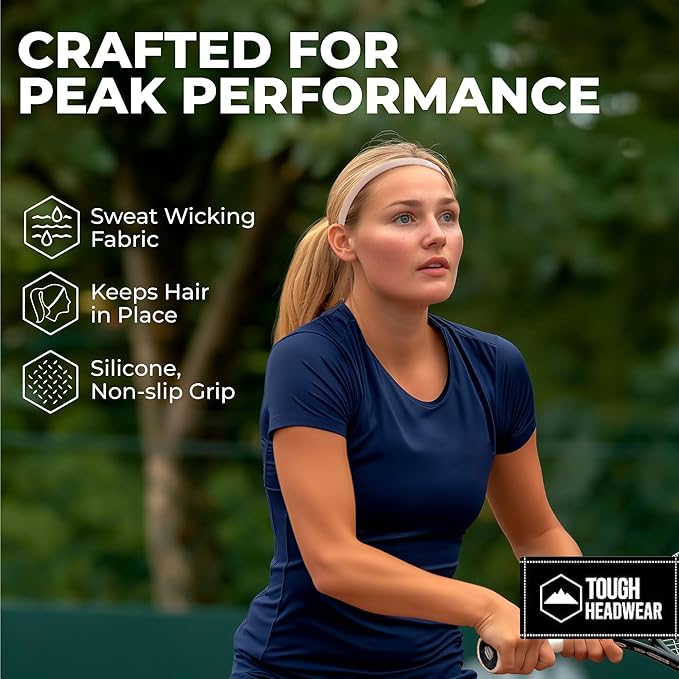 Tough Headwear Thin Elastic Headbands, Sports Headbands for Women & Men - Mens Workout Headband - Running or Soccer Headband - 3-Pack