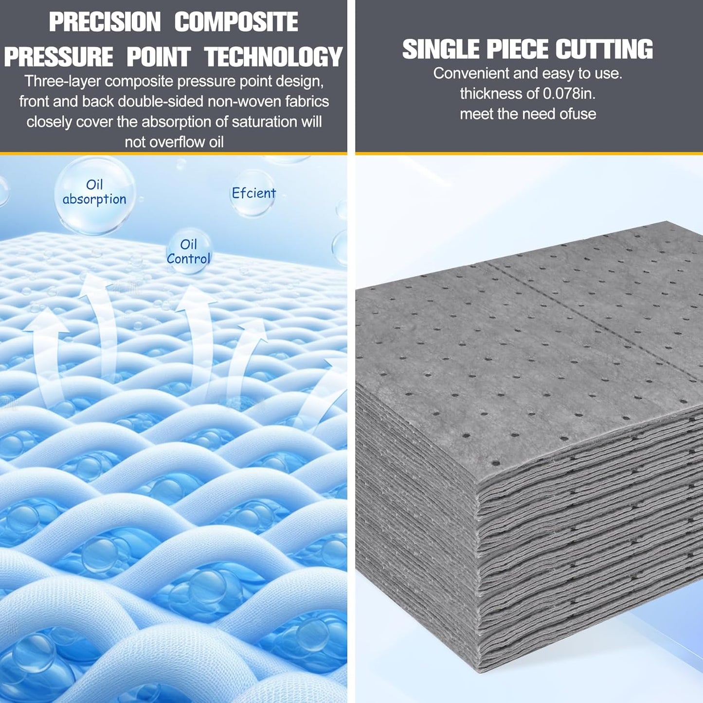 30PC Oil Absorbent Pads | 13"X10" Meltblown Polypropylene Mats, Hand-Tear Lines for Automotive & Workshop | Vacuum Eco-Packaging, Reusable Spill Control