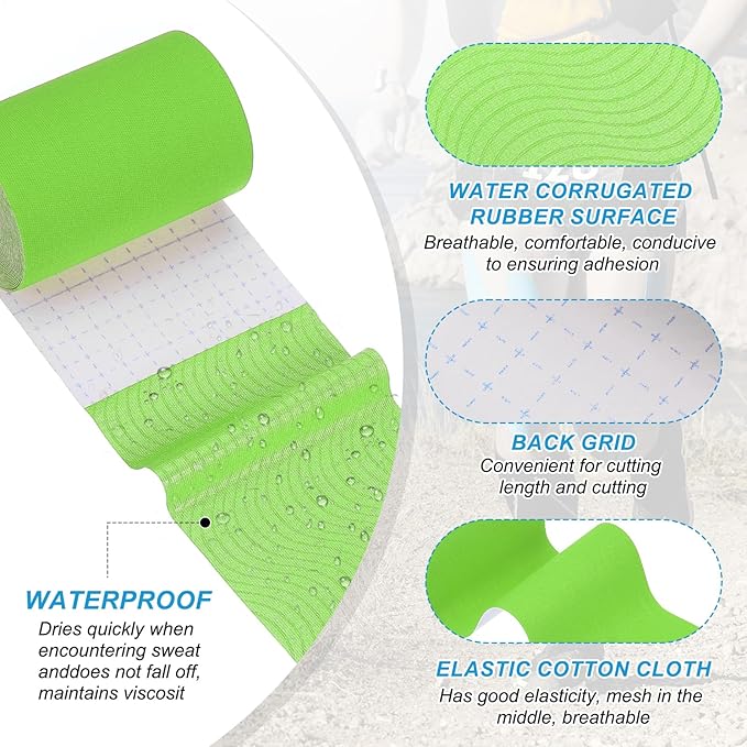 PATIKIL 5.5 Yard x 4 inch Kinesiology Tape, 1 Roll Adhesive Cotton Sports Muscle Support Tapes Waterproof Elastic Tape for Knee Ankle Wrist Shoulder, Green