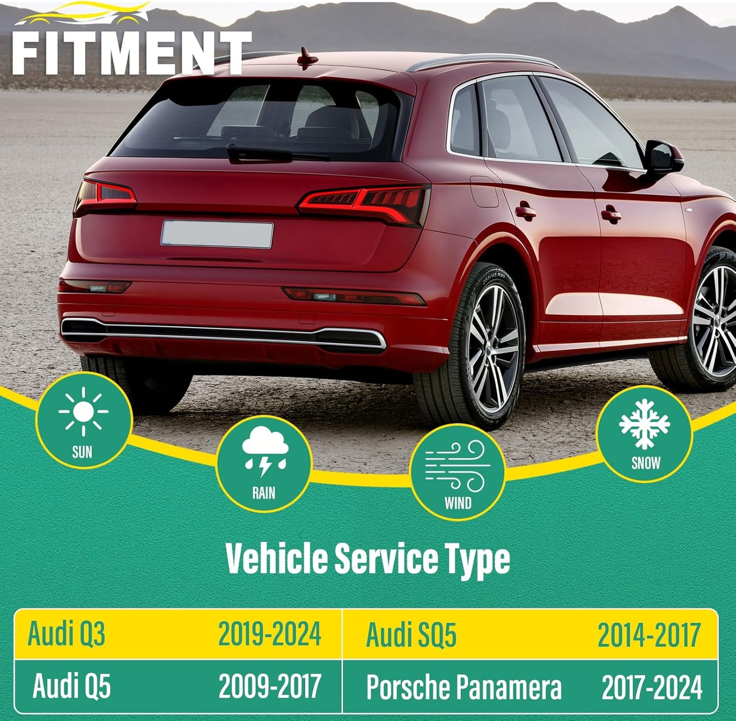 24" 20" 13" Windshield Wiper Blades Replacement for 2019-2024 Audi Q3 / 2009-2017 Audi Q5 SQ5 / 2017-2024 Porsche Panamera Premium All Weather Front Rear Wipers Set - OEM Quality (Pack of 3)