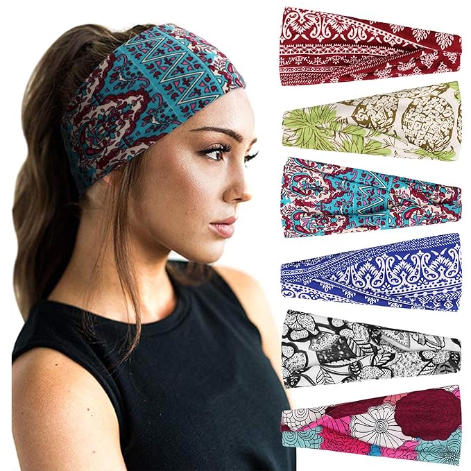 DRESHOW 6 Pack Yoga Sports Headbands for Women Elastic Non-Slip Headbands Running Workout Hair Bands