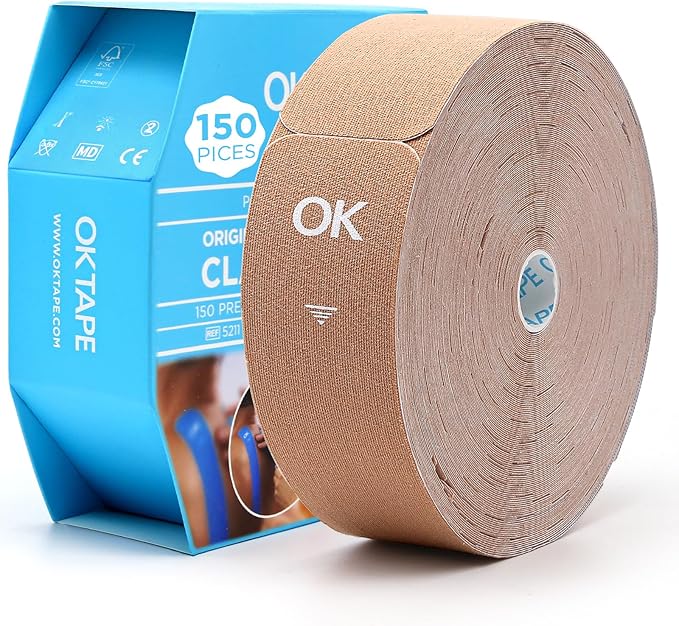 OK TAPE Kinesiology Tape Pre Cut Strips Bulk (150 PCS),Elastic Cotton Latex Free Hypoallergenic Athletic Tape Roll for Muscle Joint Knee,Waterproof k Tape 2in×10in/PCS