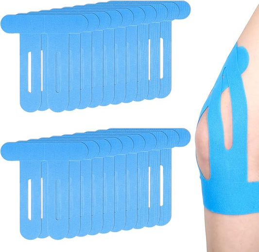20 Pcs Precut Kinesiology Tape for Knees,Kinesiology Ankle Tape,Waterproof Elastic Knee Kinetic Tape,Breathable Latex-Free Tape for Knee Support and Stability,Pain Relief(Blue)