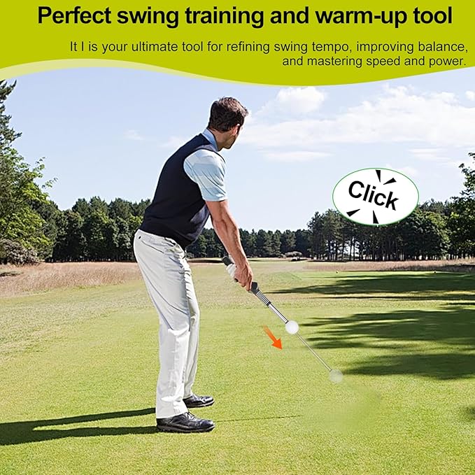 Retractable Golf Swing Aid for Golf Speed Training, Rhythm Click Golf Swing Trainer for Indoor Golf Practice & Outdoor Warm Up, Golf Grip Trainer for Improving Hitting Strength & Tempo