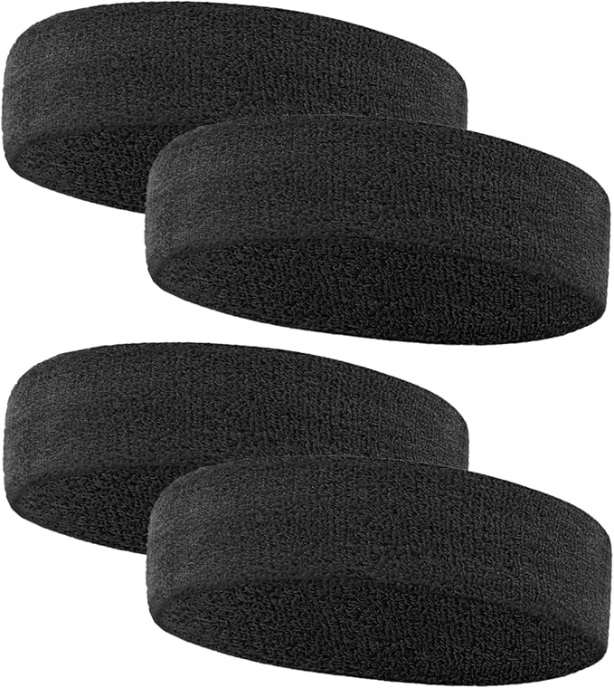 4 Pack Sweatbands Sports Headband for Men and Women, Moisture Wicking Athletic Workout Headband for Running, Tennis, Basketball, Yoga, Gym Stretchy Unisex Sweatband