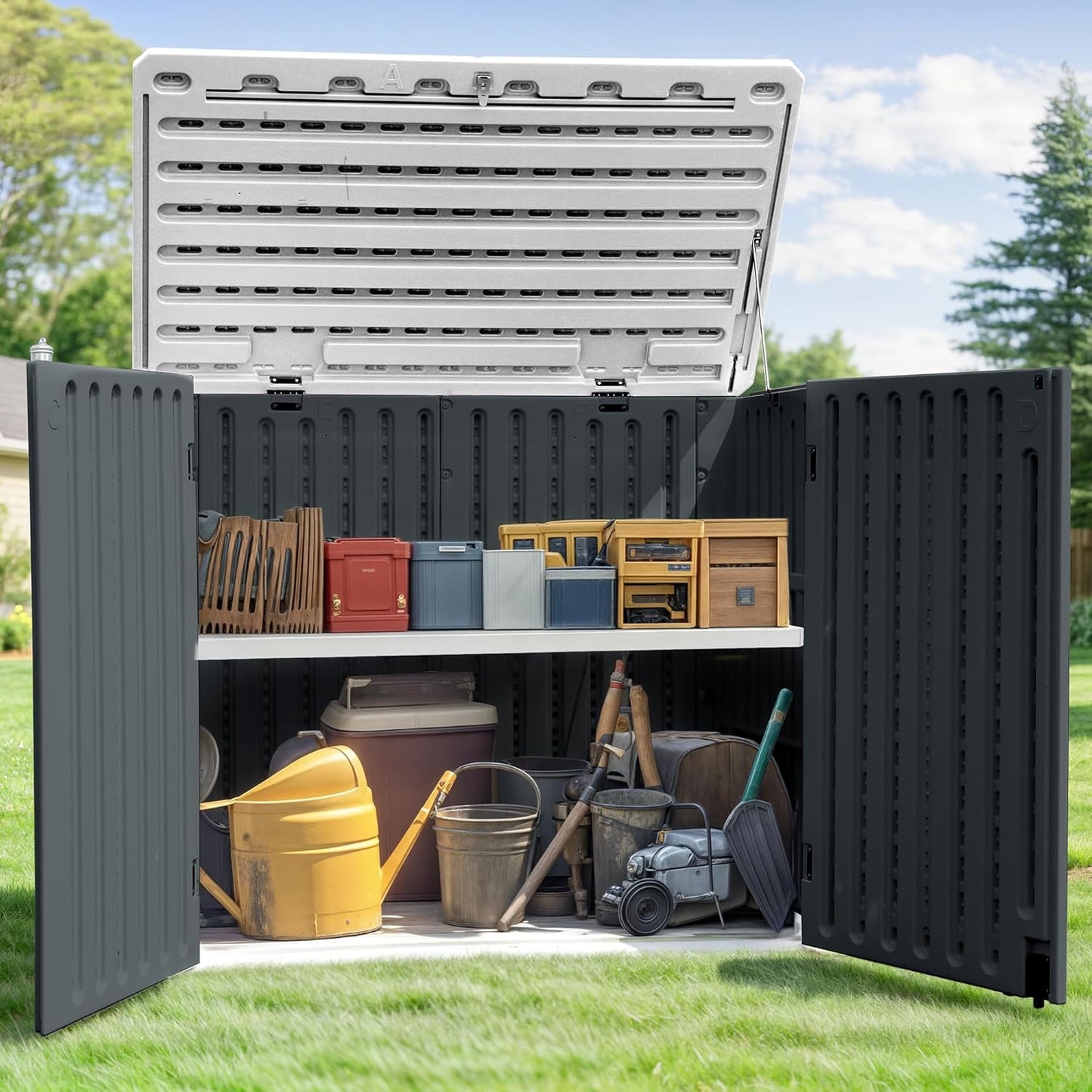 GOOBED Horizontal Shed with Padlock Latch, Outdoor Storage Shed for Backyard and Garden, 35 Cu Ft Small Storage, Waterproof, Easy Assembly, Dark Gray