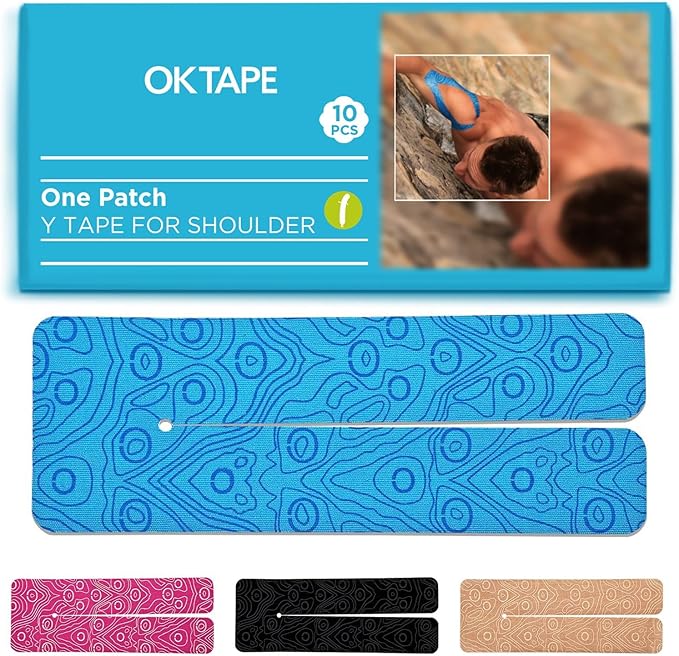 OK TAPE Precut Y-Shape Kinesiology Tape for Shoulder, Knee, Back, 10 Pcs, K Tape Strips, Provide Support & Relieve Discomfort, Water-Resistant Elastic Athletic Tape (3.5" x 10", Blue)