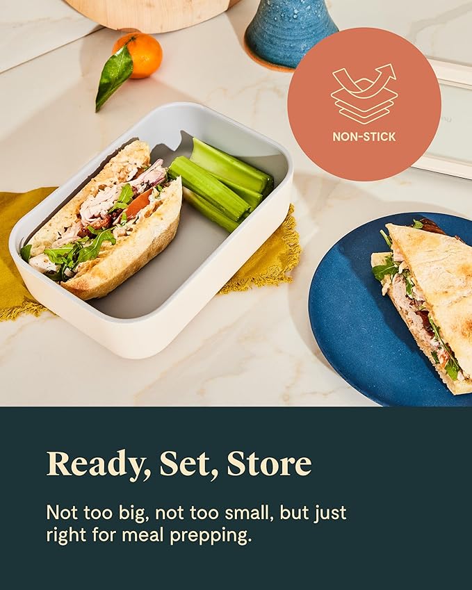 Caraway 2pc Glass Food Storage Set - 6.6 Cup Food Containers (2) - Ceramic Coated - Non Toxic, Non Stick Lunch Box with Lids. Dishwasher, Oven, & Microwave Safe - Navy