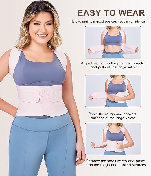 URSEXYLY Back Brace Posture Corrector for Women Adjustable Shoulder Straightener Full Back Support Upper and Lower Back Pain Relief,Spine Back Straightener Posture Corrector (Pink, Medium)