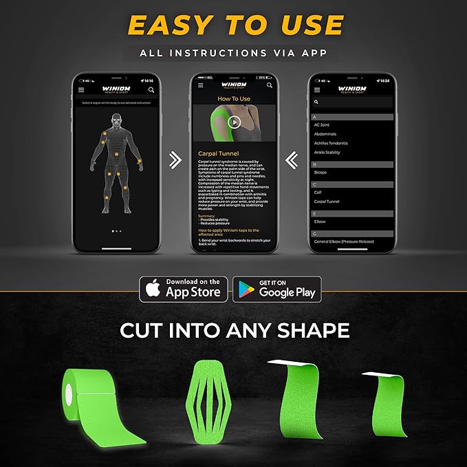 Kinesiology Tape-Incredible Support for Athletic Sports and Recovery + Free Taping Guide - Pre-Cut 2 inch 16.4 feet (Lime Green + Free Taping Guide, 1 Pack)