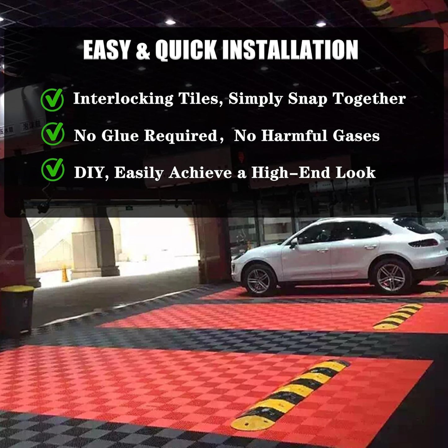 24 Pack 16"x 16"Interlocking Garage Floor Tiles,Modular Drainage Floor Mat,Non-Slip Splicing Interlocking Drainage Mats Floor Tile for Garage Car Wash Basement(Black)