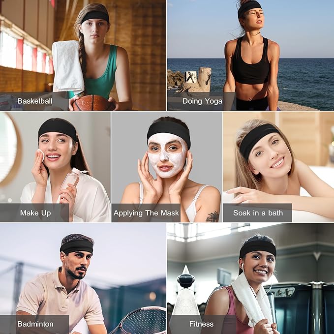 8 Pack Headbands for Women Non Slip - Stylish Sports Hair Bands for Women's Hair - Soft Cotton Cloth Stretchy Headbands for Women for Yoga, Outdoor Exercise Running