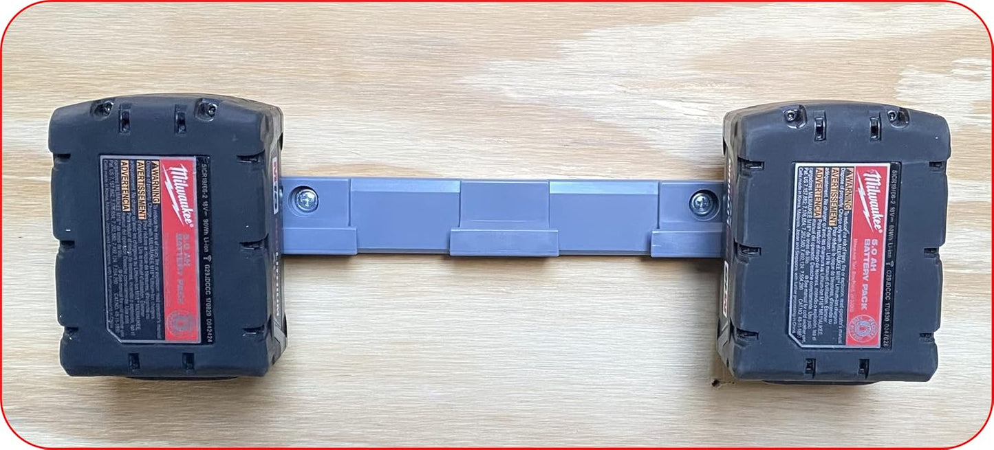 Milwaukee M18 Battery Holder | 4x 18V Battery Storage | Wall Mount | Grey ABS | 0.75 x 1.5 x 12" | Heat Resistant | USA