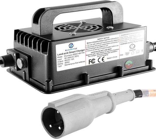 800W Lead Acid Battery Charger 48 Volt 15 AMP 3-Pin Original Gray One-Piece Plug Club Car DS&Precedent Golf Carts
