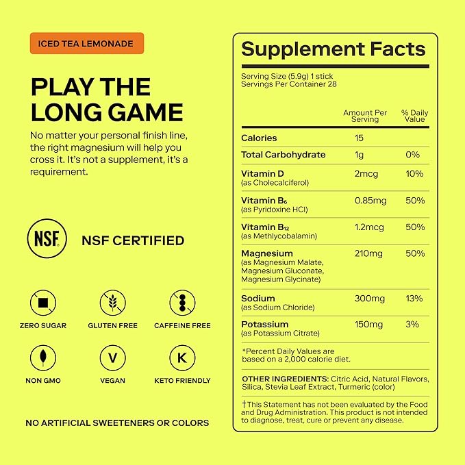 MAGNA Electrolyte Powder Drink Mix for Hydration, Energy & Focus Support with Magnesium L Threonate, Malate & Glycinate, Sodium, Potassium, Vitamin D, B6 & B12, Tea Lemonade Flavor, 28 Servings