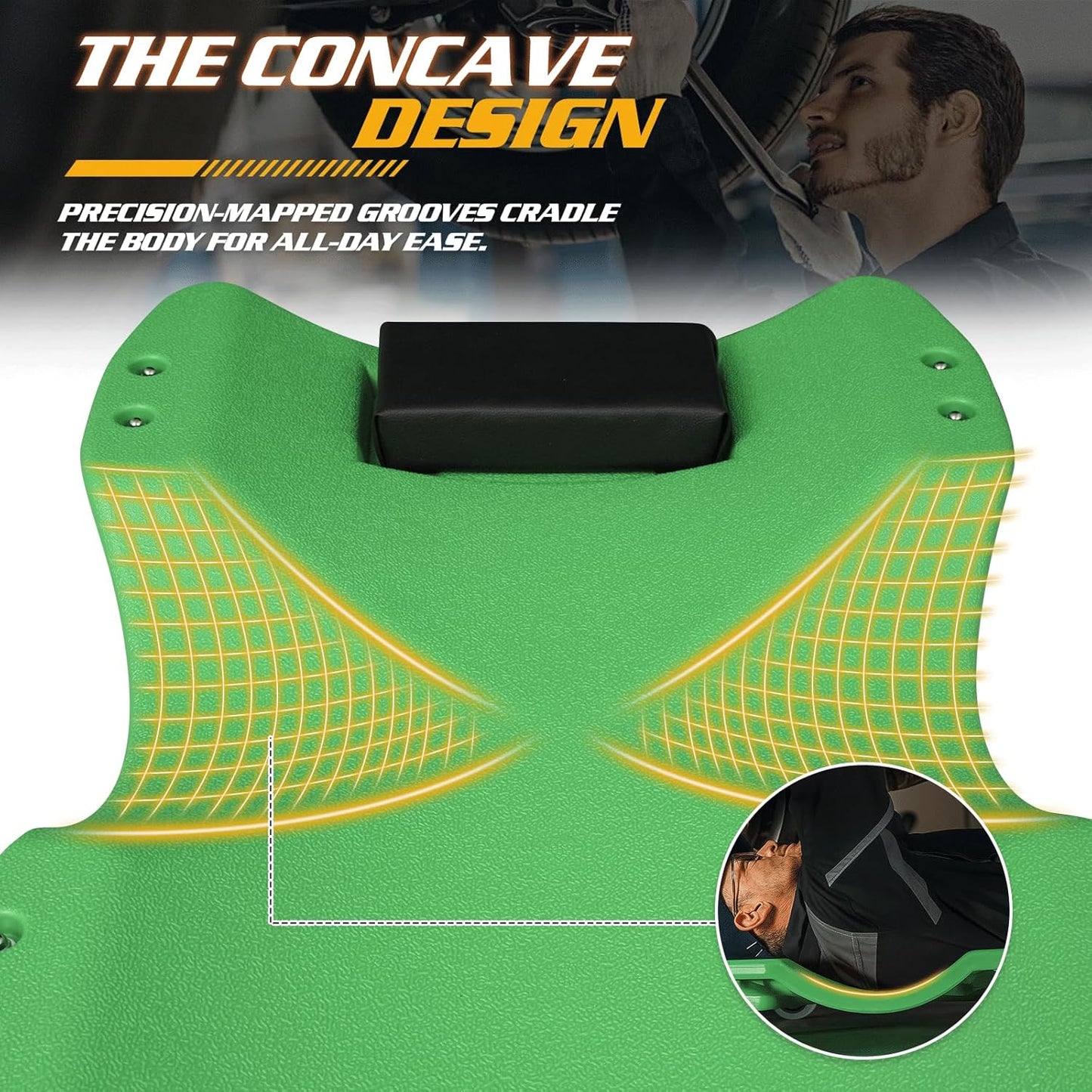 Magshion Mechanic Creeper with Padded Headrest & Tool Trays – 440 lbs Capacity, Rolling Garage Creeper with 6 Swivel Wheels, Lightweight & Portable Under Car Creeper for Auto Repair (Green)