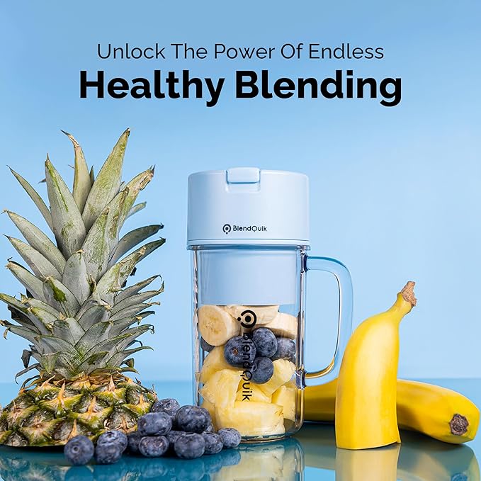 Personal Portable Blender For Shakes & Smoothies, Leakproof & Stylish Portable Mason Jar Shaker, Rechargeable Mini Blender with 10-Blade Blending System 14oz, Sky Blue