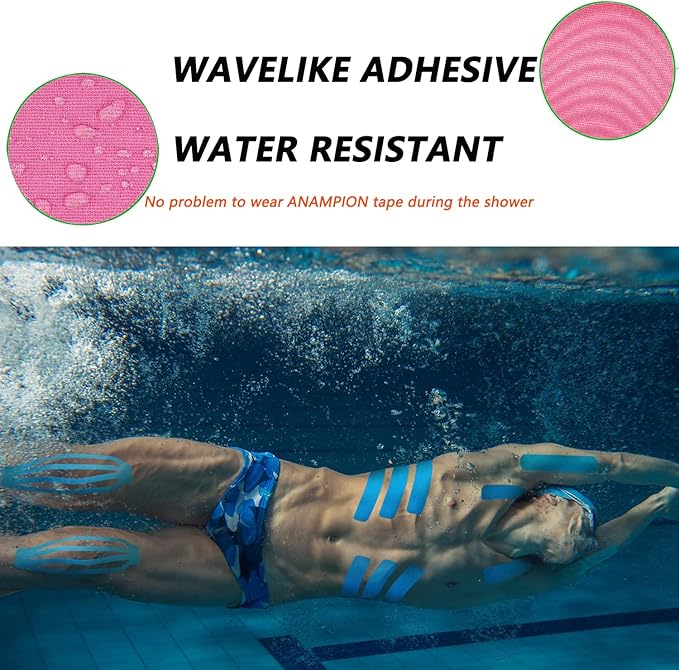 Kinesiology Tape Pro Athletic Sports Waterproof Breathable Athletic Elastic Kneepad Muscles & Joints Pain Relief Knee Taping for Gym Fitness Running Tennis Swimming Football (Black, 60 Strips)