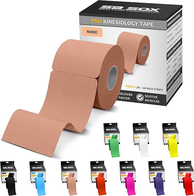 SB SOX Pro Synthetic Kinesiology Tape (Precut & Uncut Options) – Longer Lasting Performance Fabric Option to Our Original Cotton Kinesiology Tape - Also Latex Free, Water Resistant! (Nude - Precut)