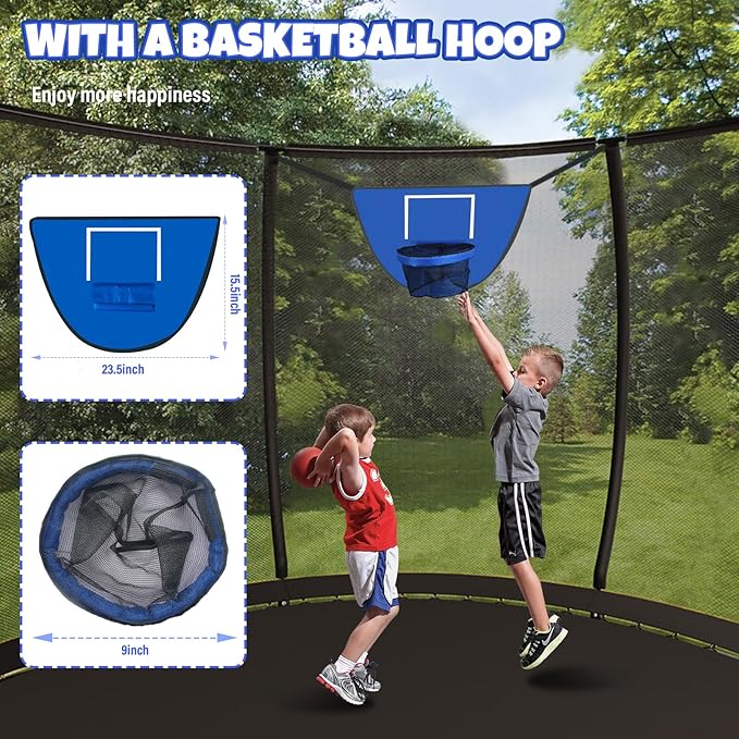 Trampoline 8FT 10FT 12FT 14FT 16FT, Outdoor Trampolines for Kids and Adults, Recreational Trampoline with Enclosure Net & Ladder, Round Trampoline ASTM Approved, 400/450LBS Weight Capacity