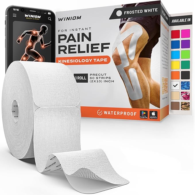 Kinesiology Tape-Incredible Support for Athletic Sports and Recovery + Free Taping Guide - Pre-Cut 2 inch 50 feet (Frosted White + Free Taping Guide, 1 Pack)