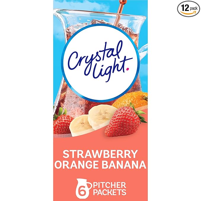 Crystal Light Strawberry Orange Banana Artificially Flavored Powdered Drink Mix, 72 ct Pack, 12 Canisters of 6 Pitcher Packets