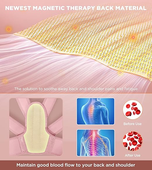 FILLOVE Posture Corrector for Women and Men with Magnetic Therapy Back Support, Strong Traction & Fully Adjustable Upper Back Brace Back Straightener for Neck, Clavicle, Spine and Shoulder Pain Relief