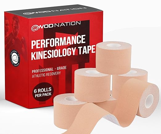 WOD Nation Kinesiology Tape Roll Latex Free, Waterproof Athletic Tape, Tape, Sports Tape for Pain Relief - Supports & Stabilizes Knee, Muscles, Joints - 2 Inch x 16.4 Feet Roll, Tan
