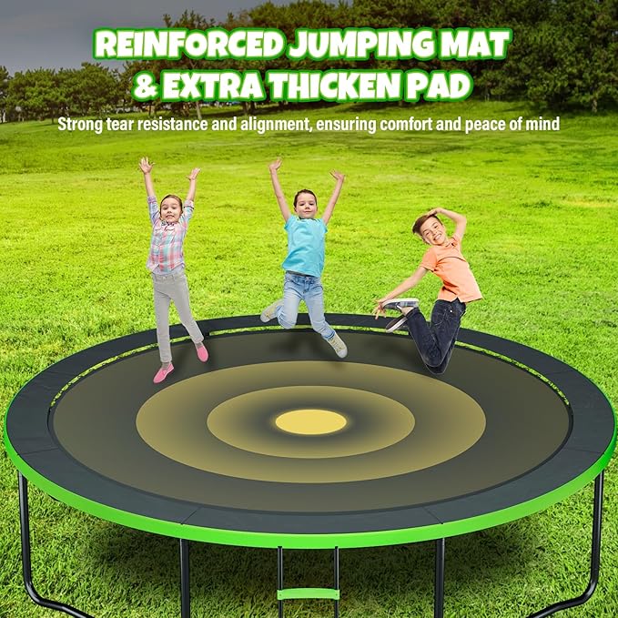 Trampoline 8FT 10FT 12FT 14FT 16FT, Outdoor Trampolines for Kids and Adults, Recreational Trampoline with Enclosure Net & Ladder, Round Trampoline ASTM Approved, 400/450LBS Weight Capacity