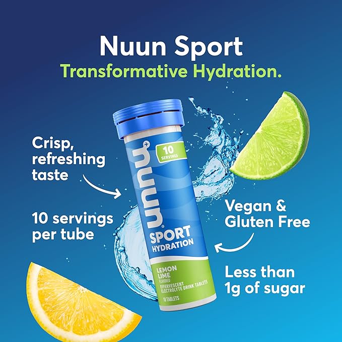Nuun Sport Electrolyte Tablets with Magnesium, Calcium, Potassium, Chloride & Sodium, Gluten Free & Vegan, Lemon Lime, 8 Pack (80 Servings Total)