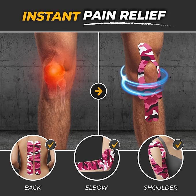 Kinesiology Tape-Incredible Support for Athletic Sports and Recovery + Free Taping Guide - Pre-Cut 2 inch 16.4 feet (Wild Pink Camo + Free Taping Guide, 1 Pack)