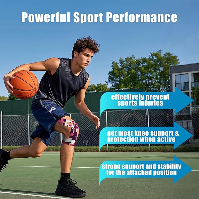 Precut Kinesiology Tape for Knees,24 Pcs – Elastic Knee Support & Stability, Pain Relief – Waterproof, Breathable, Hypoallergenic Athletic Tape (Camo Pink)