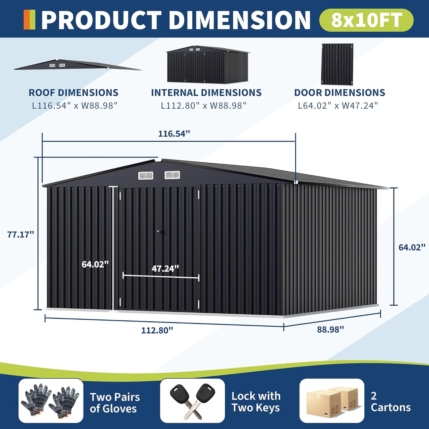 8x10x6.4 FT Outdoor Storage Sheds, Metal Garden Tool Shed for Backyard, Large Metal Sheds Outdoor Storage with Lockable Doors & Air Vents for Backyard Garden Patio Lawn