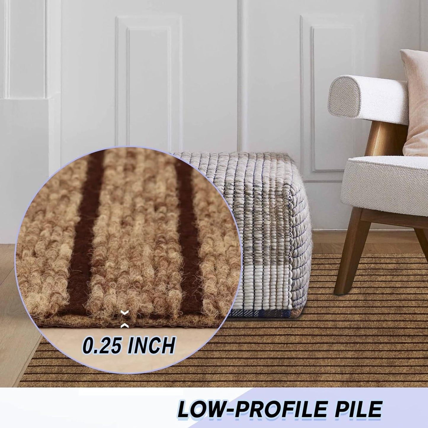 Custom Size Backed Non-Slip Area Rugs Runner, Easy Clean, Waterproof Runner Rugs for Hallway Entryway, Kitchen, Laundry, 4FT x 35FT, Brown Stripe