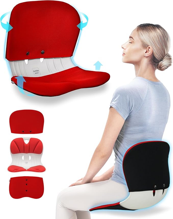 curble WIDER(Standard Wide) COVER SET – Lower Back Support Chair with Detachable Cover, Lumbar Support Posture Corrector, Back Pain Relief (Set Red)