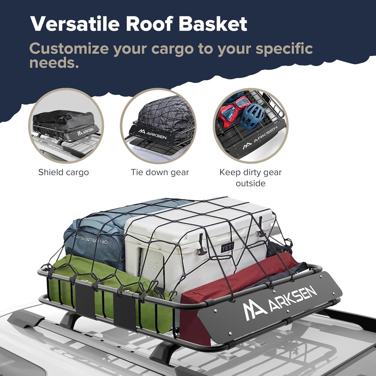 ARKSEN 43 x 39 x 6 Inch Universal 150LB Heavy Duty Roof Rack Cargo with Extension Car Top Luggage Holder Carrier Basket for SUV, Truck, & Car Steel Construction