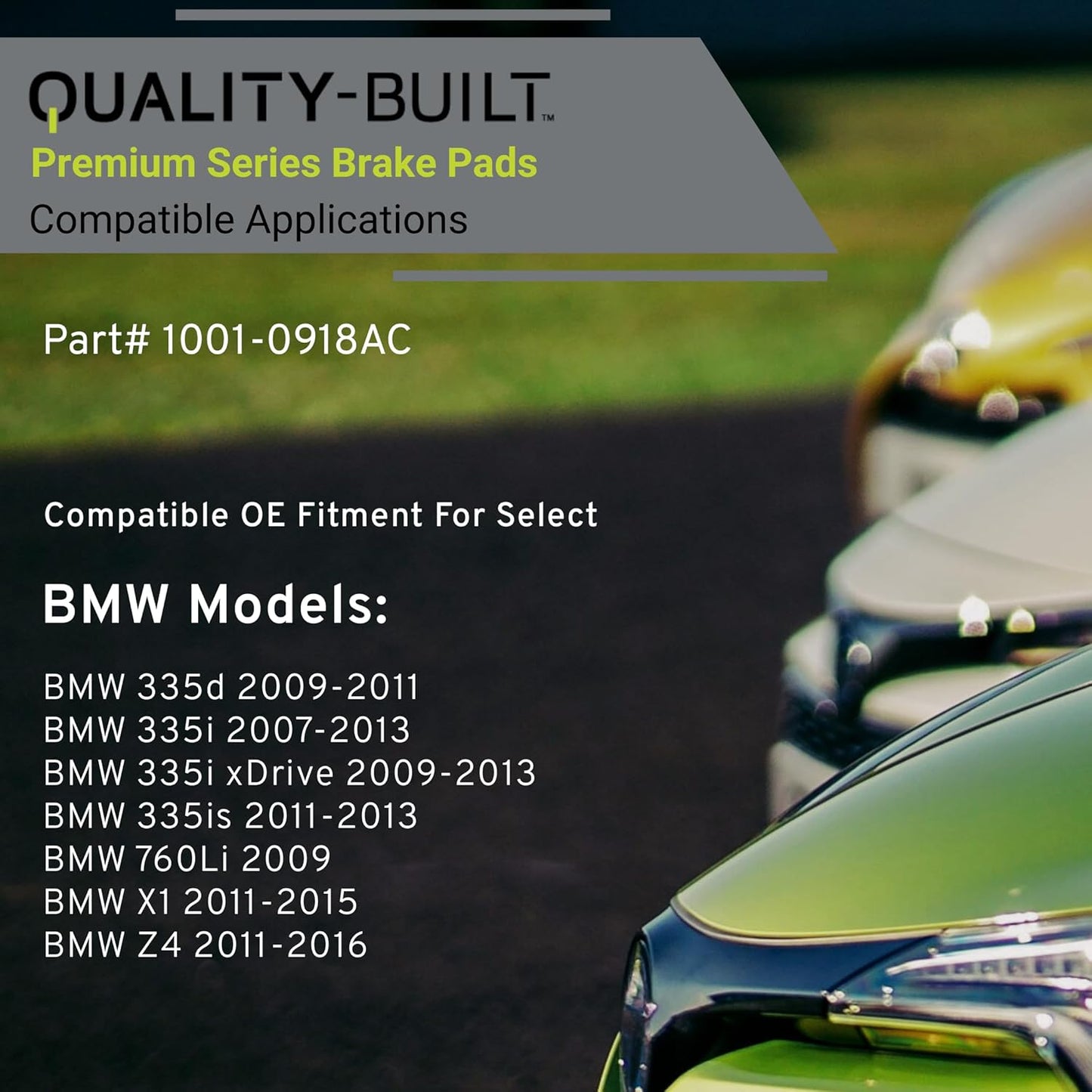 Premium Ceramic Front Brake Pads (1001-0918AC) Compatible with BMW 335d 2011-2009, 335i 2013-2007, 335is 2013-2011, 335i xDrive 2013-2009, 760Li 2009, X1 2011, X1 2015-2013, Z4 2016-2011