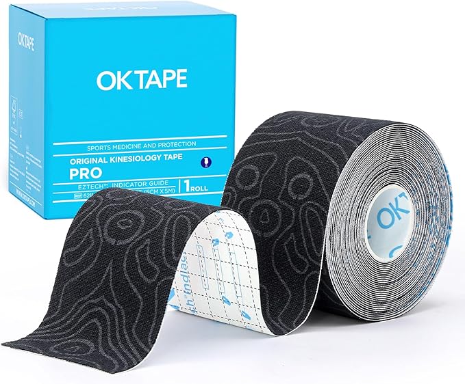 OK TAPE PRO Kinesiology Tape, 2inch x Long Roll 16ft Free Cut Tape, Elastic Athletic Tape Therapeutic Latex Free, Black+Black